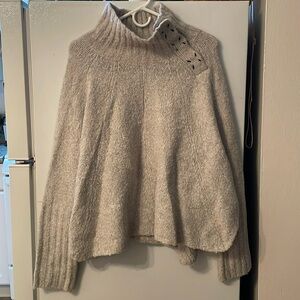 Free People FP One Size Small Ivory Gray High Neck Button Scarlett Tunic Sweater